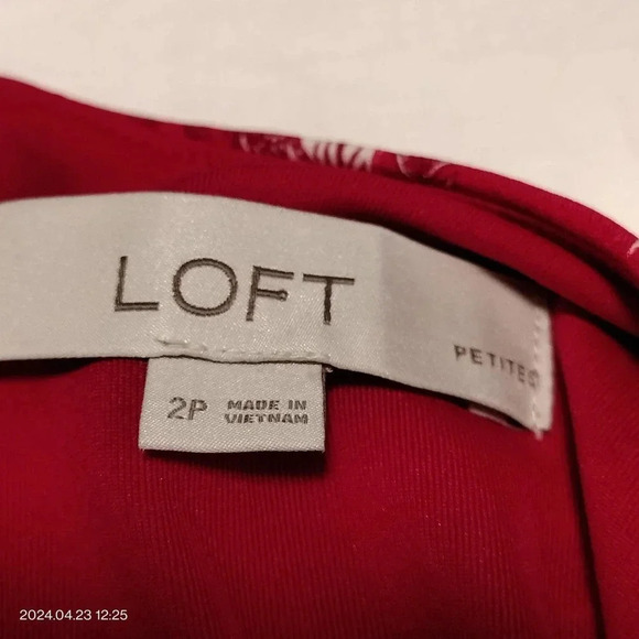 LOFT SZ 2p Red Floral Pattern Mini Fit and Flare Dress - Picture 7 of 10